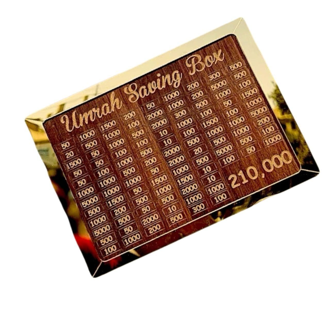 Wooden Umrah Saving Box – Premium 210,000 Goal Money Box For Umrah Fund, Elegant Islamic Design Charity And Donation Storage Box